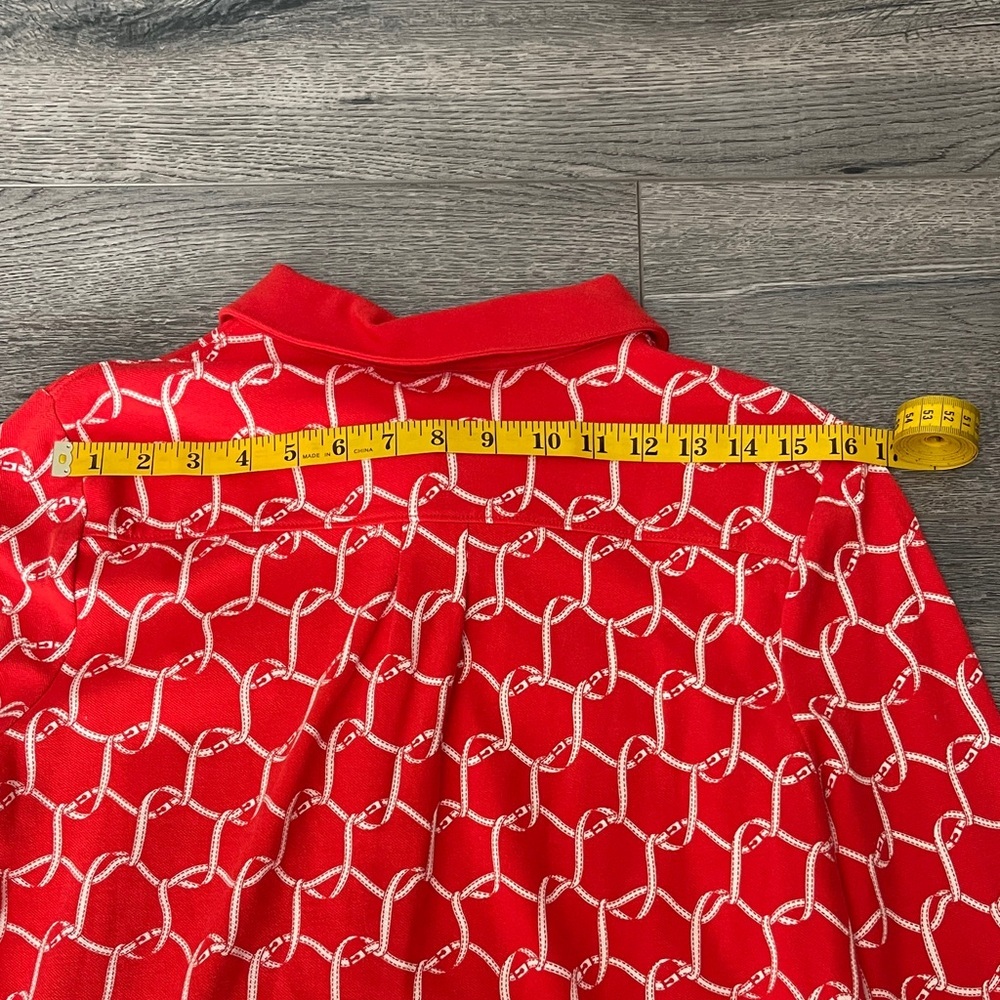 Talbots orange Blouse with White Geometric Design - Picture 8 of 13